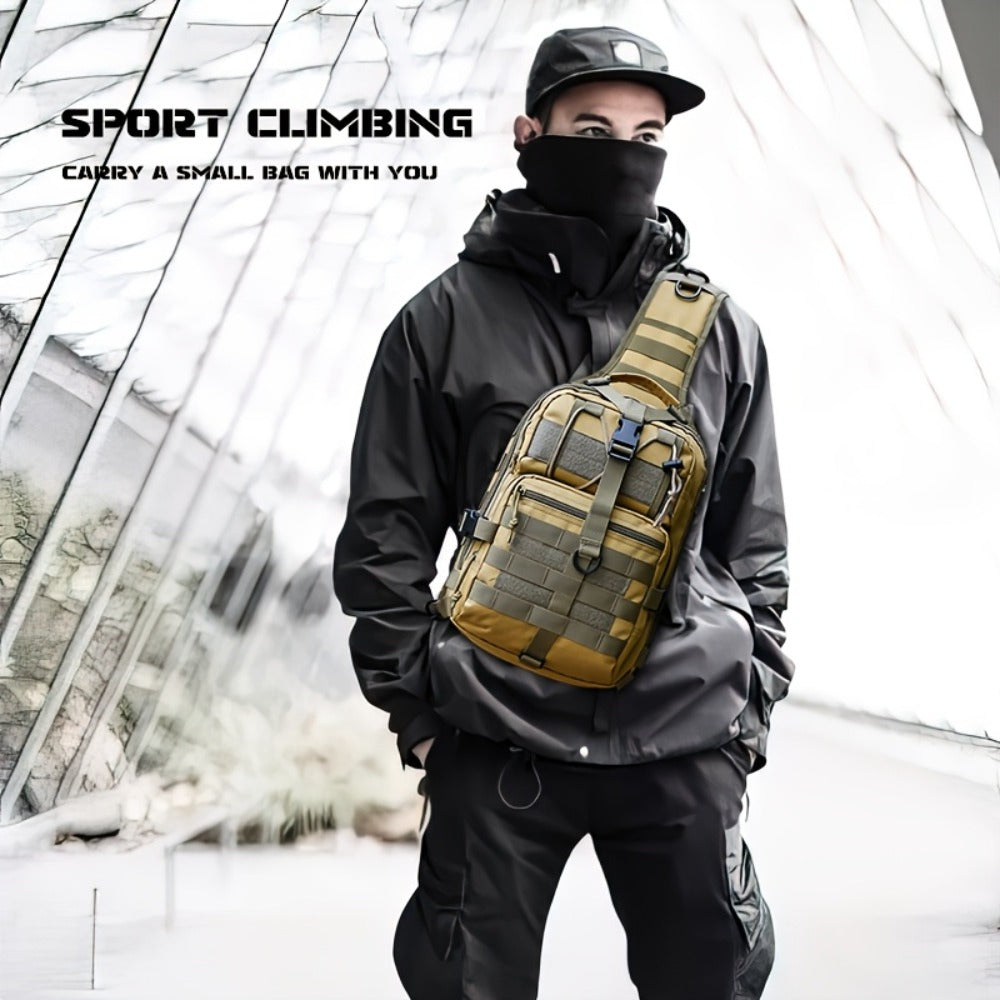 1pc 6.6gal Tactical Sling Backpack, Single Shoulder Crossbody Bag for Hiking Camping, Adjustable Strap Buckle & Smooth Zipper, Front D - ring Suspension, Outdoor EDC Pack with Flag Patch, Everyday Carry Gear for Men Women