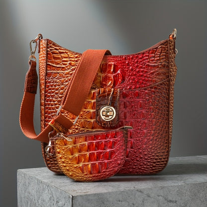 Trendy Crossbody Bag with Crocodile Pattern - Premium Bucket And Coin Purse Style - Multi-Purpose Shoulder Bag Suitable for Any Event