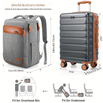 Luggage Sets 3pcs, Carry On Luggage 20 Inch With Spinner Wheels, PC Hardside Suitcase Set With TSA Lock, Durable Carry On Suitcase With Travel Backpack For Men Women
