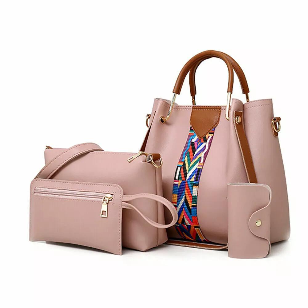 4 in 1 Women Handbag Set Soft PU Leather Top Handle Bag, Tote Bag, Shoulder Bags Crossbody Bag Wallet Purse Set