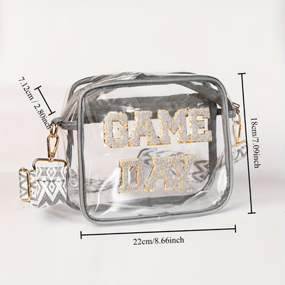 Stadium Approved Black Red Green Blue Purple Gray Game Day Clear Crossbody Bag Premium PVC Transparent Purse For Concerts, Sports Events And Tailgating.