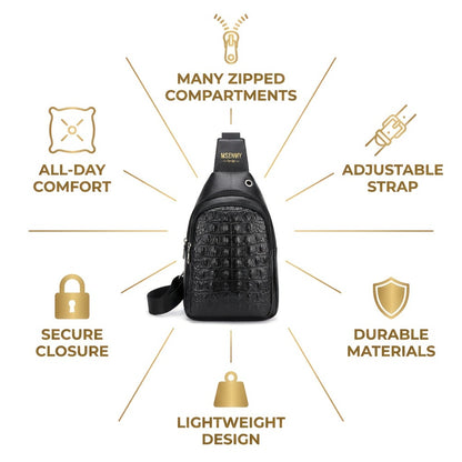 Men' PU Crocodile Texture Crossbody Bag with Adjustable Strap & Earphone Hole - Large Capacity Multi-Compartment Waist/Waist Bag Suitable for Daily Commute, Travel, Business, Retro Style, Sturdy Durable for Phone, Tablet, Earphones