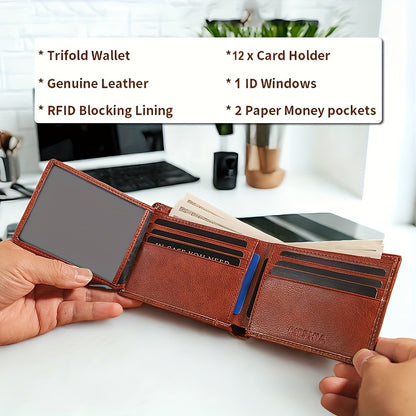Ciephia Men'S Retro Full Grain Leather Tri-Fold Wallet | Rfid Blocking, Multiple Card Slots, Perfect Gift For Men