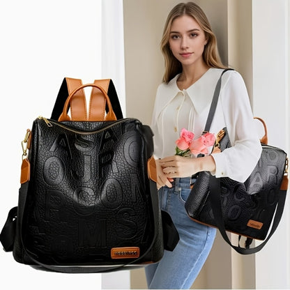 A Stylish And Modern Backpack for Women Featuring a Solid Color with Embossed Letters, a Classic Crocodile Pattern, And Golden Hardware Accents. It'S Lightweight with an Adjustable Shoulder Strap, Making It Ideal for Commuting, Leisure, Or Travel