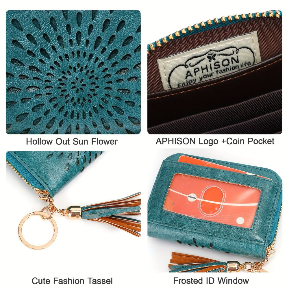 Halloween RFID Credit Card Holder Sunflower Style Zipper Card Case Small Wallets for Women Ladies Gift, 10 Card Slots, 2 Cash Slots, 2 Small Coin Slots, 1 Clear Frosted Touch ID Window Mothers Day Gift Crossbody