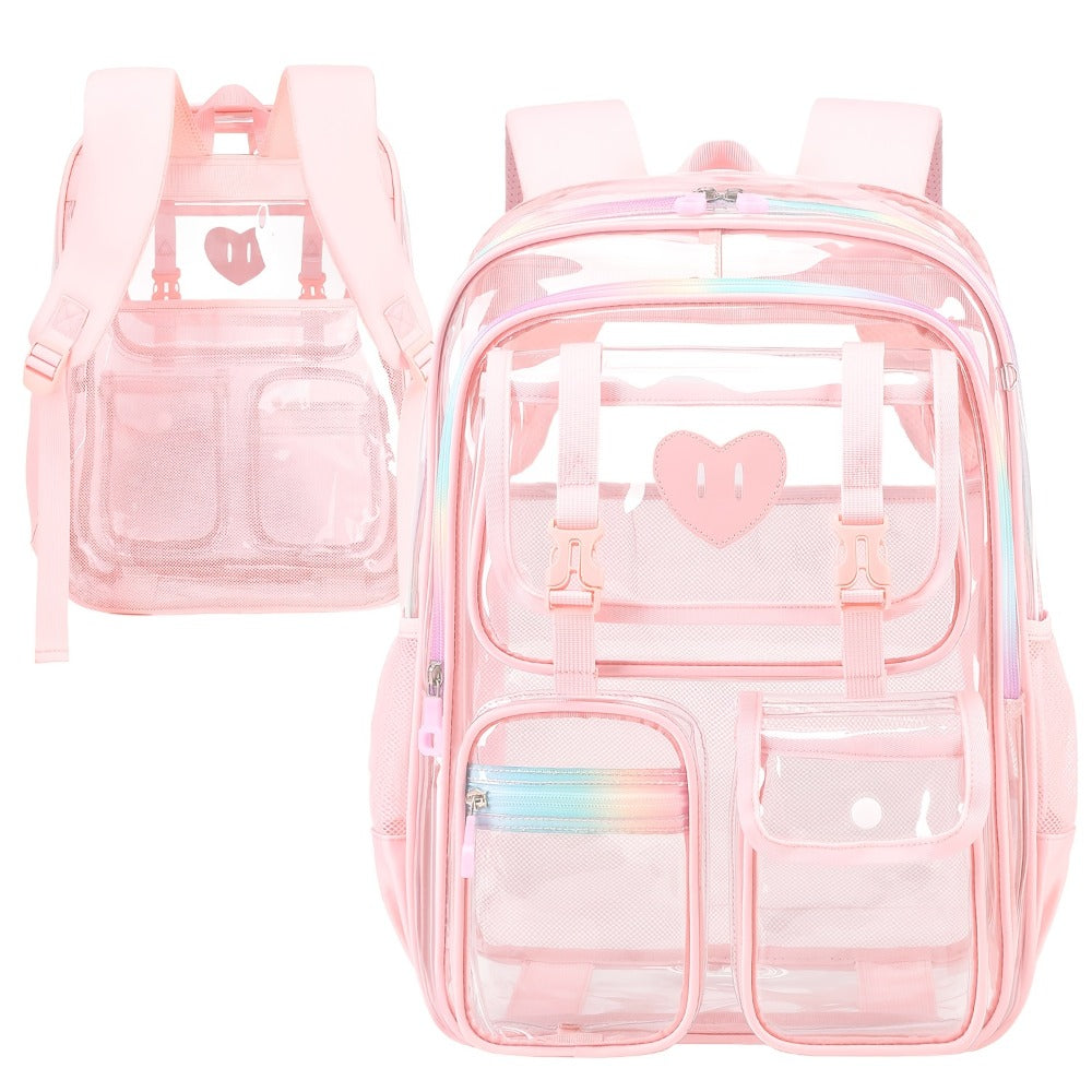Clear Backpack For Stadium Events With Front Pocket Heavy Duty PVC Transparent For College Concert Sport Fashion Women Backpack School Beach Events Work Travel And Women/Men Gift