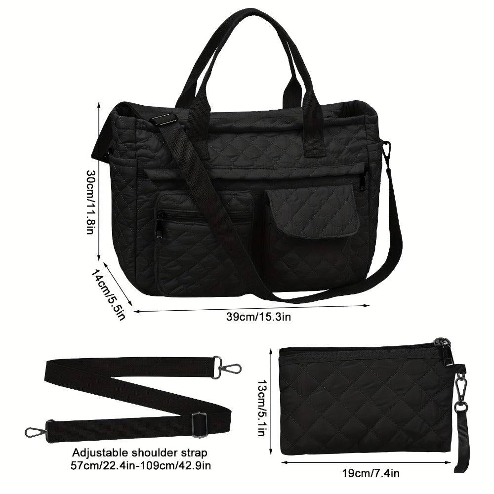 2pcs Lightweight Nylon Tote Bag Set for Women - Multi-Pocket Crossbody Shoulder Purse, Durable Hobo Handbags for Daily Use/Work/Shopping/Outdoor Activities