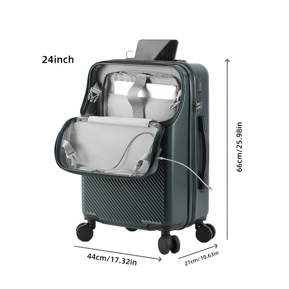 Large Capacity Trolley Case with Front Open Compartment, Functional Travel Suitcase, Luggage with Password Lock And Cup Holder, to Make Your Journey More Convenient And Safe