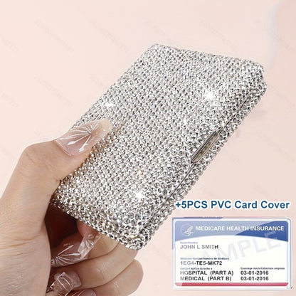 Anti Theft Diamond Inlaid Aluminum Alloy Card Box, High-Value Shiny Business Card Box with Artificial Diamonds, Women'S Anti Magnetic Portable Compact Card Box