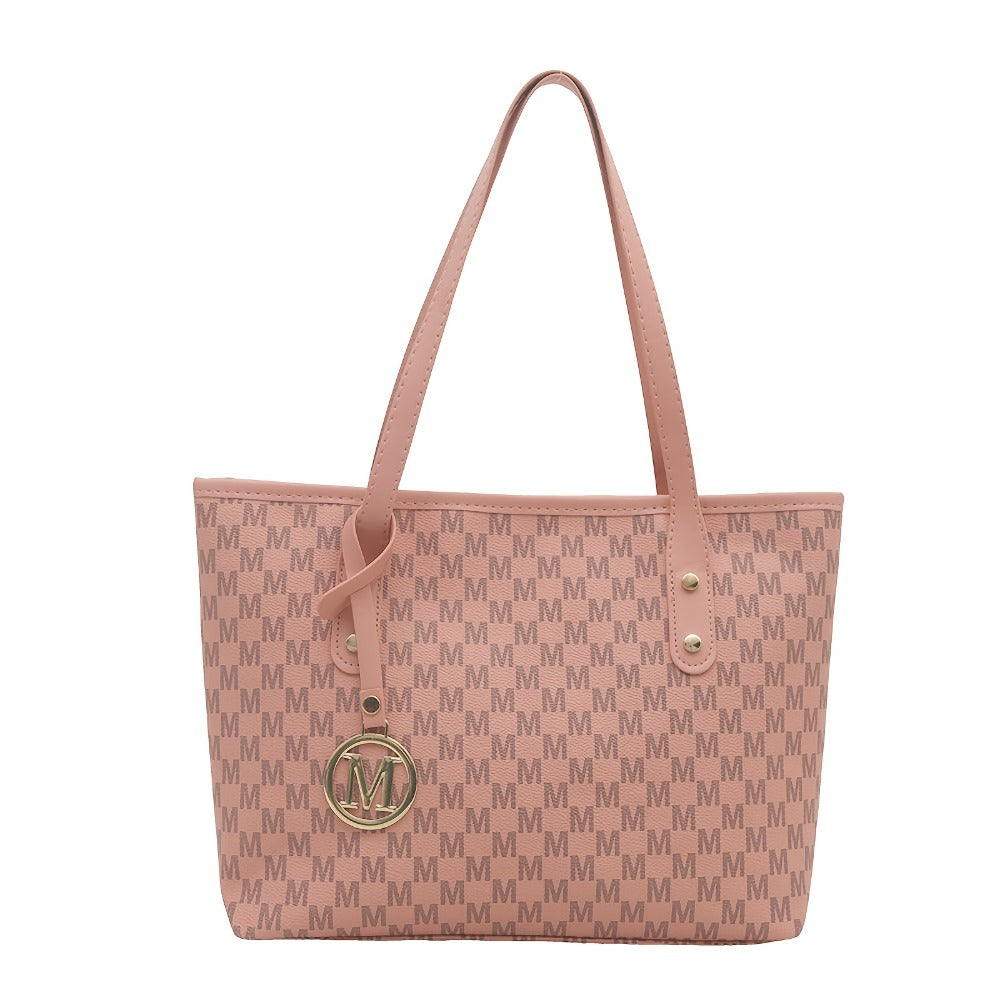 Sanrio Women'S Large Capacity Tote Bag, with Small Pink Bag And Decorative Bow, Zipper Closure Design, 3pcs/4pcs, Fashion Letter Print Shoulder Bag, Handbag for Daily Casual Travel Commute