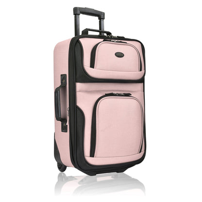U.S Traveler Rio 2-Pcs Polyester Carry-onSuitcase w/ Tote | Soft Shell Lightweight, Softside Expandable & 360° Dual Spinner Wheels | Airline Approved 21" + 10" | Matching Color, Black, Blue, Green, Teal, Purple, Red, Yellow, Pink, Camo, Gray - Travel Lugg