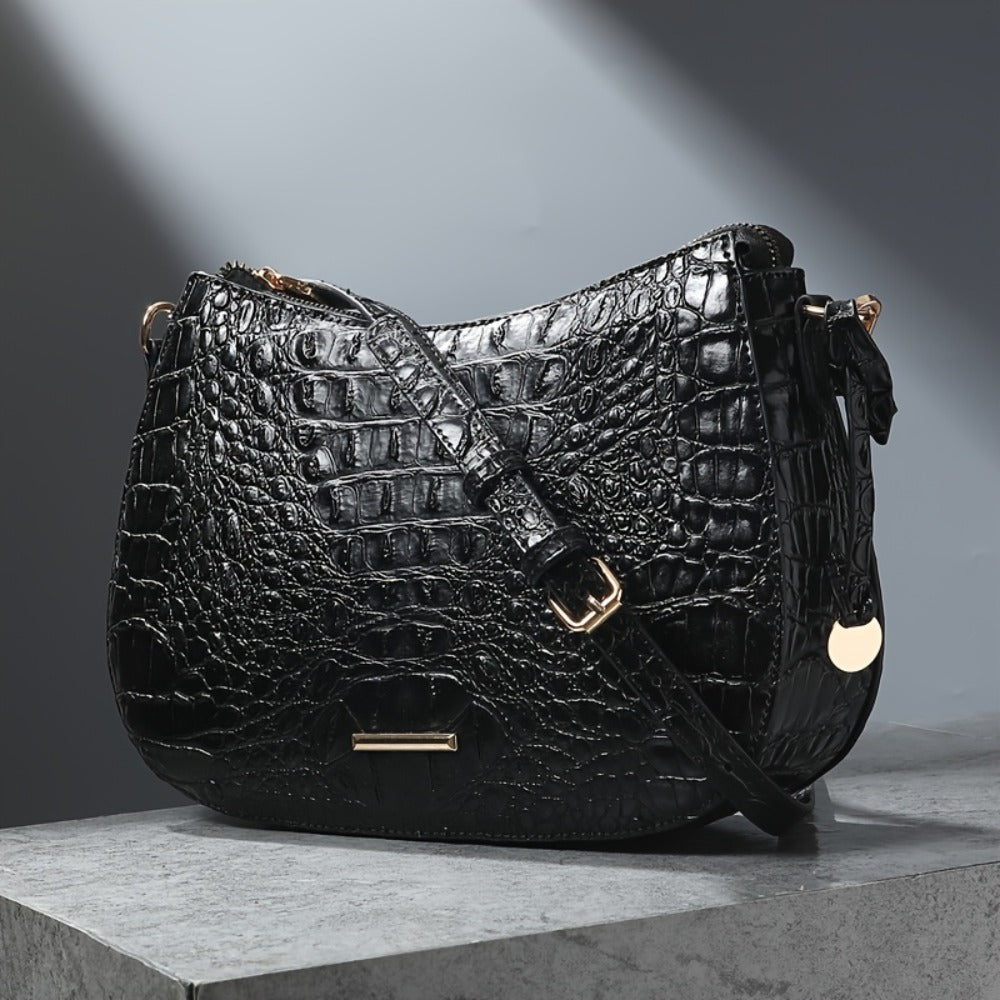 Women' Vintage Crocodile Crossbody Bag Suitable for, & Travel - Handbag with Adjustable Strap, Zipper Closure, Spacious Retro Purse in /, Detachable Shoulder Strap & Textured Crocodile Pattern