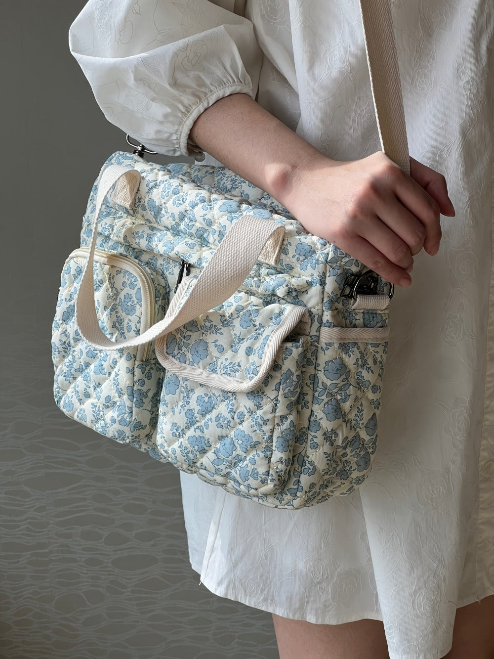 2pcs/Set Small Cute Floral Quilted Tote Bag with Multi-Pockets for Women, Crossbody Shoulder Everyday Handbags
