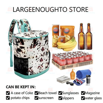 Leopard Print Insulated Cooler Backpack Large Capacity 7.93gal Lunch Bag Soft Cooler Bag for Beach Picnic Tailgate Camping Travel