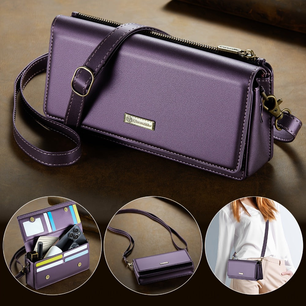 Crossbody Cell Phone Wallet for Women, RFID Blocking Multi Card Slots with Detachable Wristlet Shoulder Strap Zipper Pocket