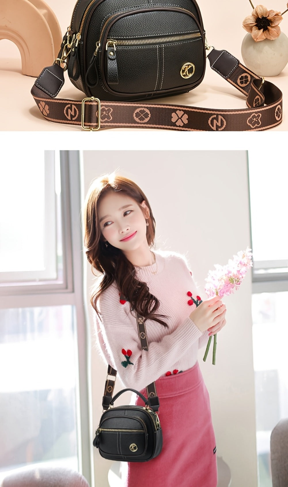 Women's Multifunctional Crossbody & Shoulder Bag - Square Handheld Purse with Wrist Strap, Zipper Closure, Suitable for,, Travel, Casual Outfits - Versatile Everyday Carry