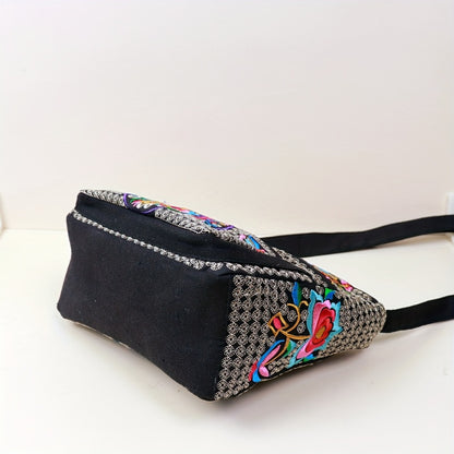 Retro Bohemian Flower Pattern Shoulder Bag, Classic Retro Zipper Crossbody Bag, Birthday Gift for Mom