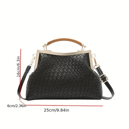 1pc Women'S Elegant Synthetic Crossbody Bag with Detachable Strap And Kiss Lock Closure - Luxury Embossed Design, Golden-Tone Hardware, - Coffee Brown, Red, Green, Black for Weddings, Parties, Evening Events