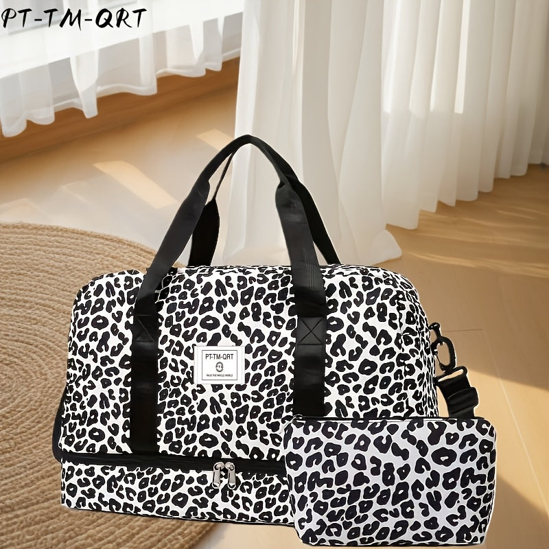 Business Short Trip Outdoor Leopard Print Sports Fitness Trendy Cow Pattern Women's Handbag Leopard Print Holiday Gift Bag Shoes Travel Yoga