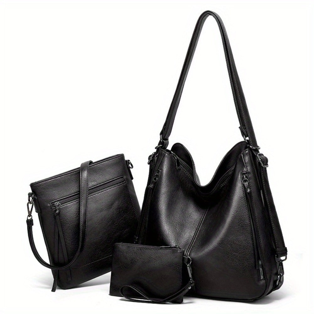 3pcs Women's Set Bag - Large Capacity Solid Color Shoulder Bag Set Backpack Multiple Ways to Carry Daily Commute