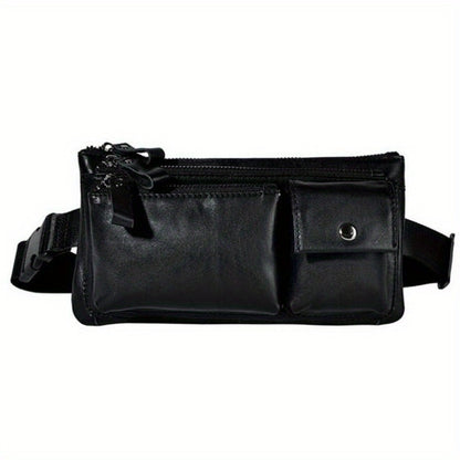 Stylish Retro Authentic Leather Hip Bag, Slim Phone Pouch, Vintage Crossbody Purse