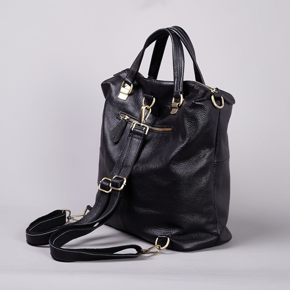 Women' Genuine Leather Backpack - Soft Genuine Leather Suitable for, & Travel, Black Rucksack with Zipper Closure, Laptop Compartment &, Hand Washable Daypack for College, Office, Everyday Use
