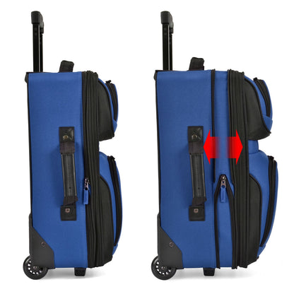 U.S Traveler Rio 2-Pcs Polyester Carry-onSuitcase w/ Tote | Soft Shell Lightweight, Softside Expandable & 360° Dual Spinner Wheels | Airline Approved 21" + 10" | Matching Color, Black, Blue, Green, Teal, Purple, Red, Yellow, Pink, Camo, Gray - Travel Lugg