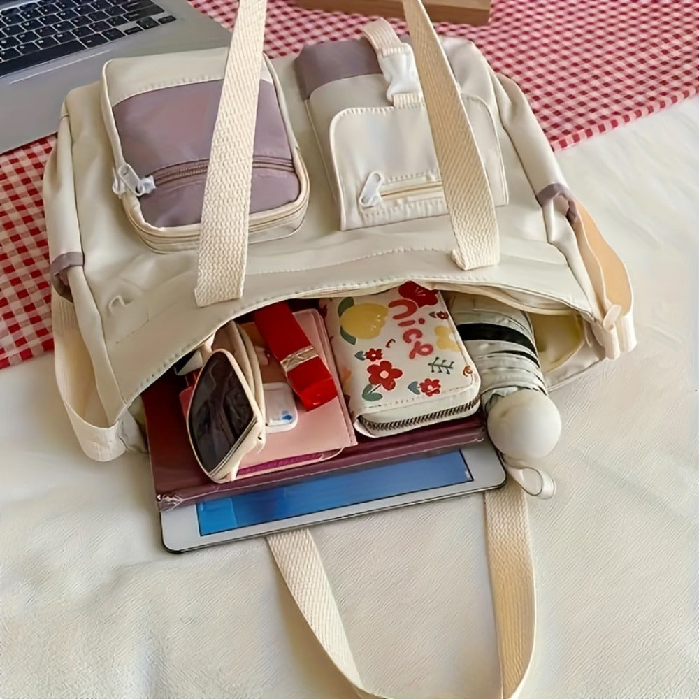 Artistic Girl Large Capacity Shoulder Bag, Versatile Student Contrast Color Messenger Bag, Portable Canvas Bag