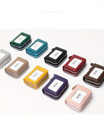 RFID Blocking Fashion Women ID Credit Card Holder Genuine Leather Double Zipper Lady Credit Card Case Wallet Large Capacity