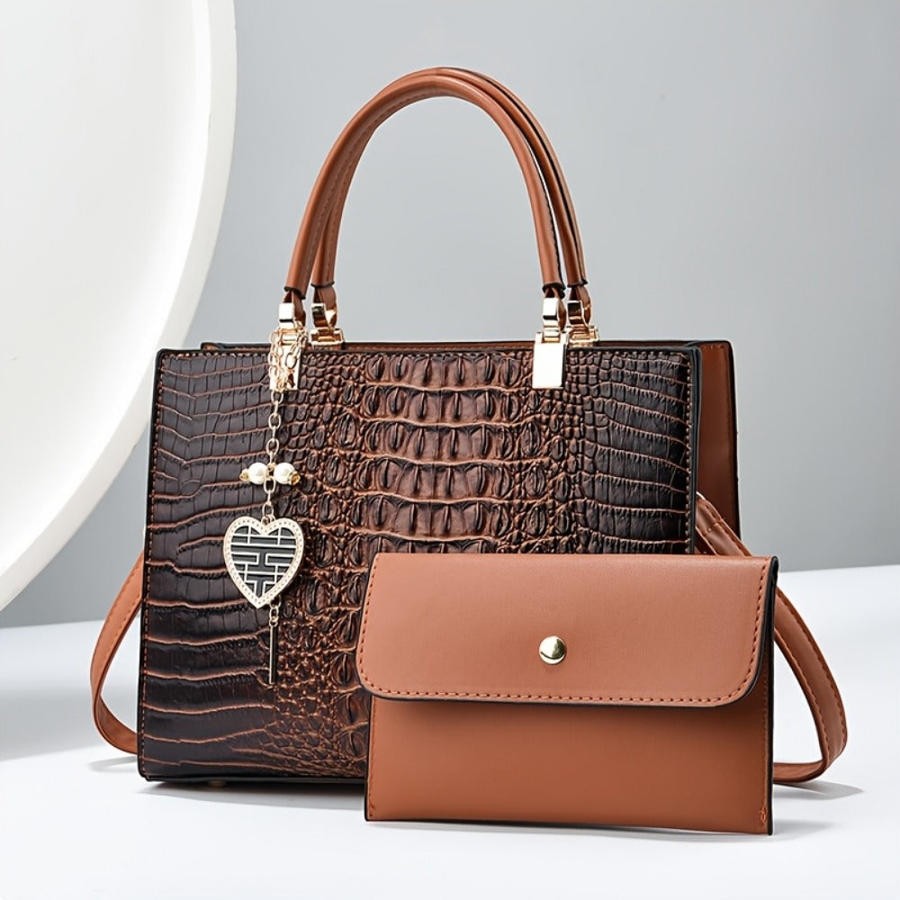 Crossbody Bag for Women – Convertible, Croc Print Heart Charm Top | Bag Vero – detail view 16