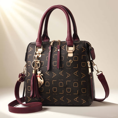 Ladies Fashion Handbag, Zipper Closure Shoulder Handbag, Detachable Shoulder Strap, Colorful Monogram Printed On The Edge, Casual Ladies Purse, Wallet Crossbody Bag Travel Bag