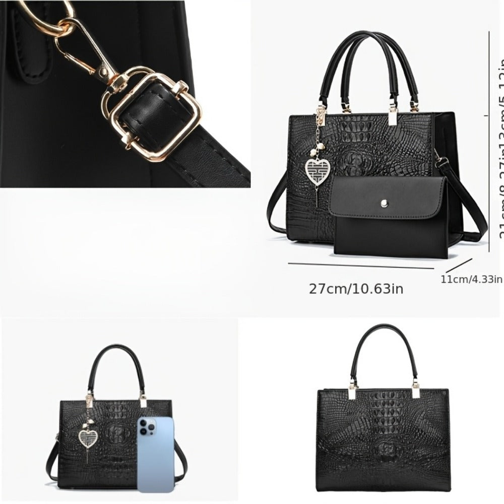 Crossbody Bag for Women – Convertible, Croc Print Heart Charm Top | Bag Vero – detail view 19