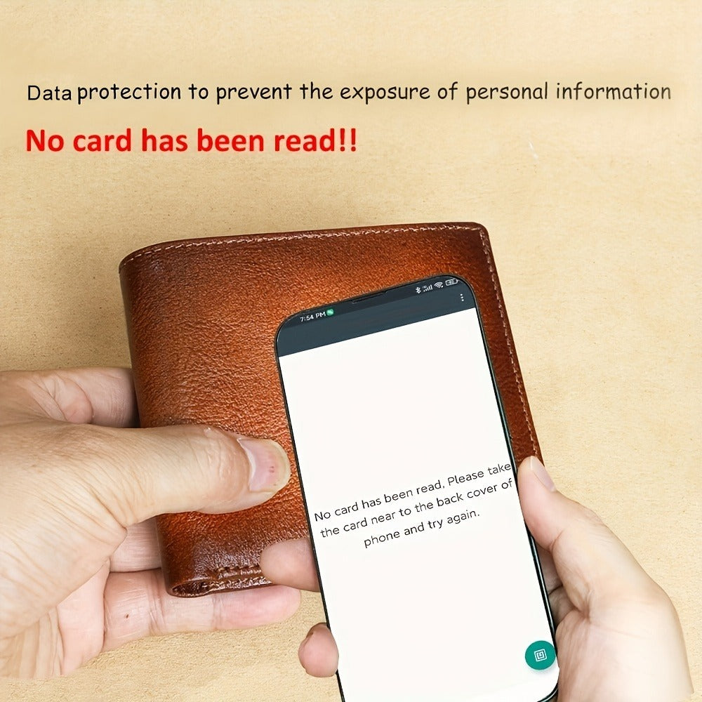 Men's Genuine Leather Anti Theft Brush Wallet Retro Bifold Short Multifunction ID Credit Card Holder With 2 ID Wallets