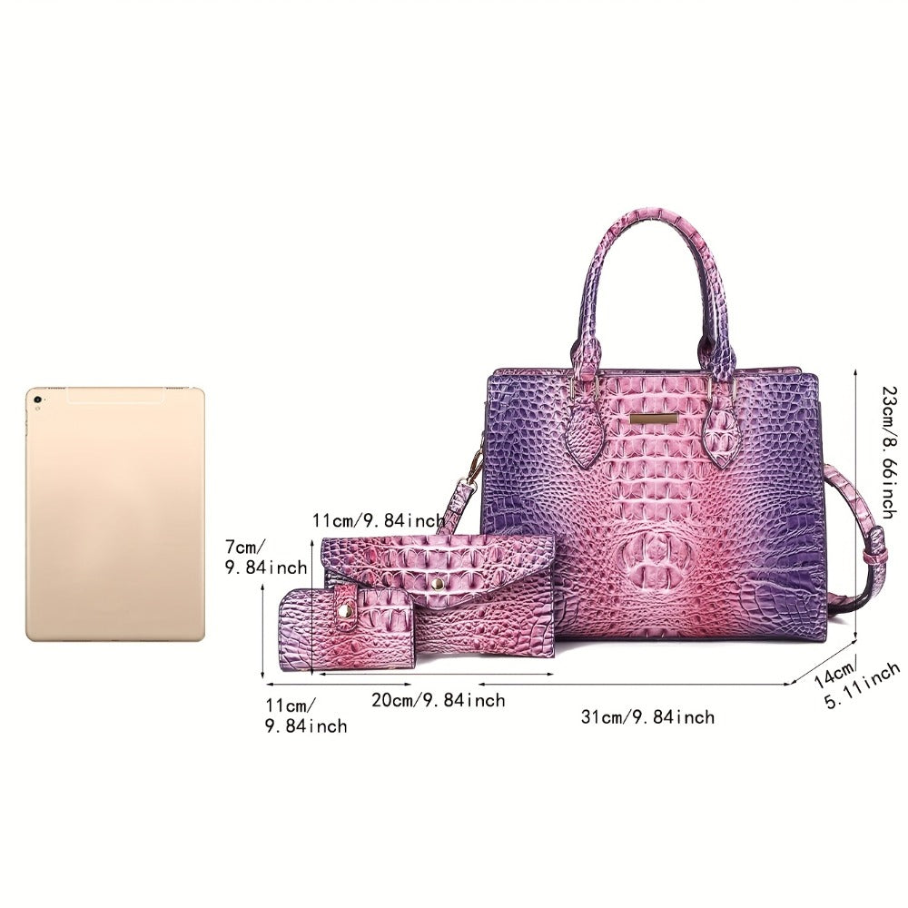 3pcs Set Crocodile Print Tote Bag - Large Capacity, Women'S Fashion Handbag, Shoulder Bag And Purse
