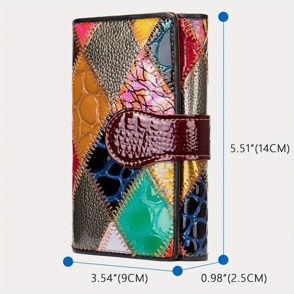 Stylish Handcrafted Bag Featuring a Compact Wallet, Vibrant Patchwork Coin Purse, Multiple Card Slots, And a Money Clip Made from Premium Cowhide