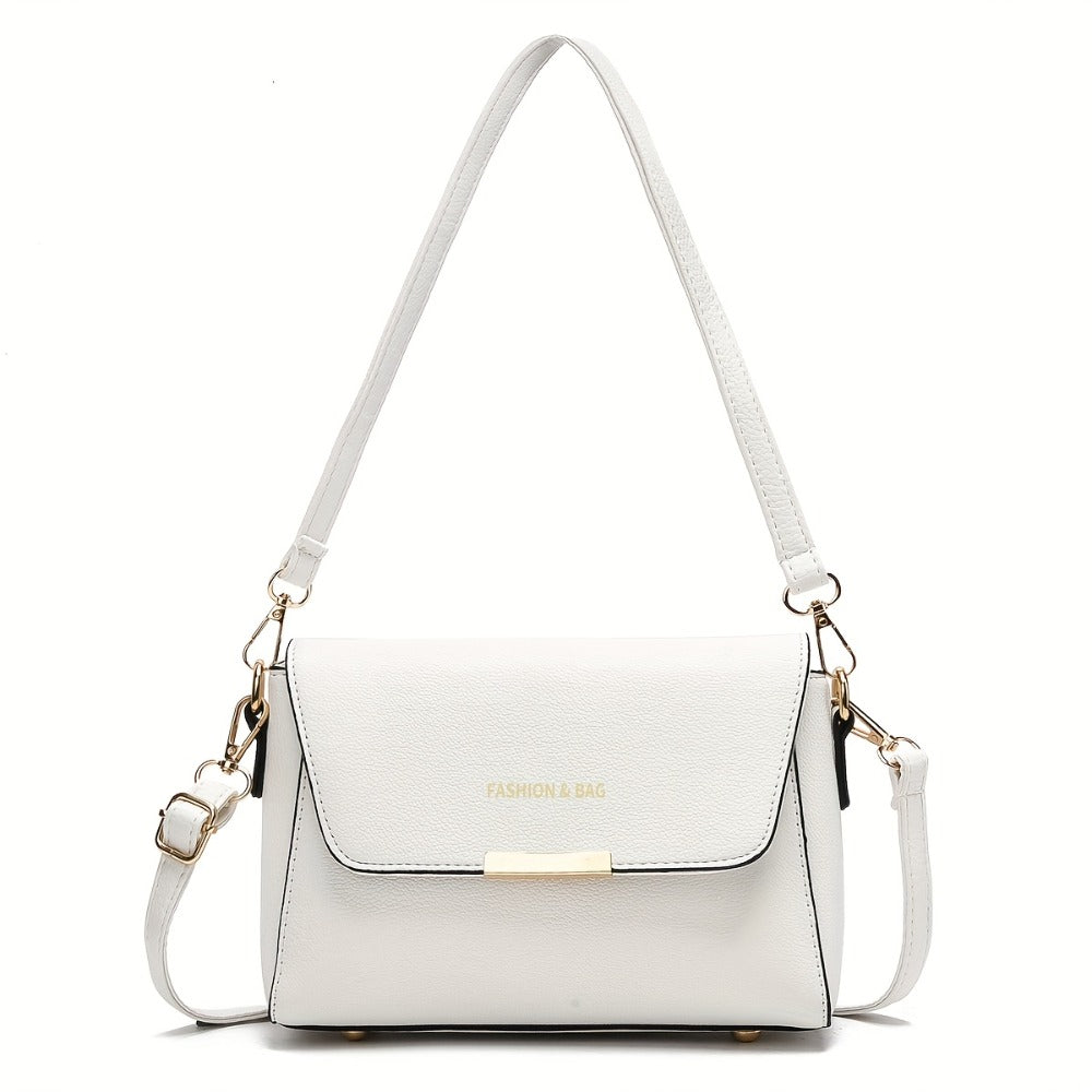 Elegant Women'S Shoulder Bag | High-End New Style | Solid Color | Sleek White & Black Options | Versatile for Work, Outings, and Parties | Detachable Straps for Convenience | Durable Synthetic with Zip Closur
