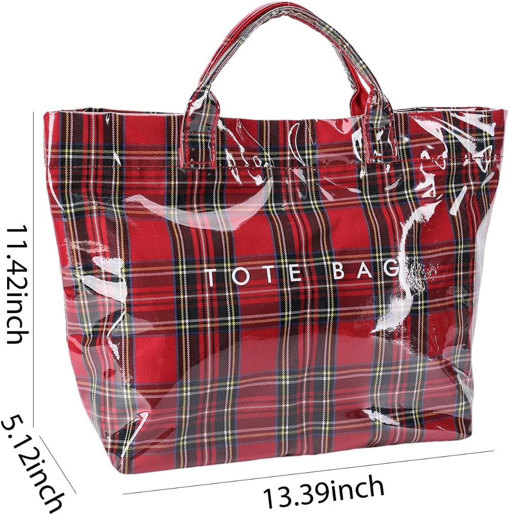 PVC Tote Bag for Women Large Plastic Tote Bag for Work Letter Print Hobo Bag Kraft Paper Work Handbags Purses Beach Vacation Tote Bag