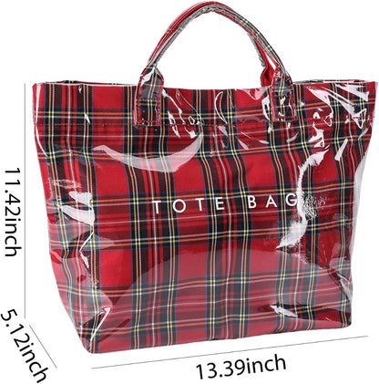 PVC Tote Bag for Women Large Plastic Tote Bag for Work Letter Print Hobo Bag Kraft Paper Work Handbags Purses Beach Vacation Tote Bag