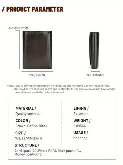 [Leather Tri-fold Wallet] Valentine's Day Gift, Genuine Leather Tri-fold Wallet - Anti-theft Brush Shield, Coin Pocket for Men
