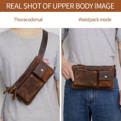 Stylish Retro Authentic Leather Hip Bag, Slim Phone Pouch, Vintage Crossbody Purse