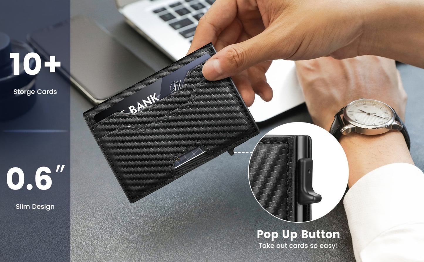 Wallet for Men, Mens Wallet Minimalist Slim Wallet, RFID Blocking Smart Pop Up Wallet with Money Clip & ID Window, Metal Compact Wallet, Aluminum Credit Card Holder