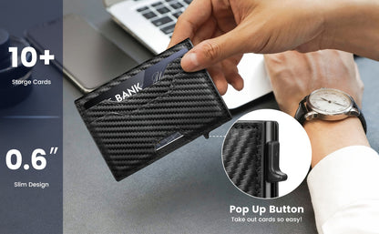 Wallet for Men, Mens Wallet Minimalist Slim Wallet, RFID Blocking Smart Pop Up Wallet with Money Clip & ID Window, Metal Compact Wallet, Aluminum Credit Card Holder