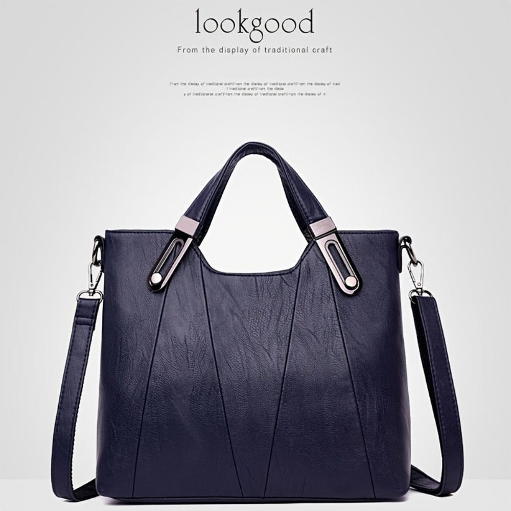 Exquisite Ladies' Genuine Leather Tote Bag - Spacious And Stylish Shoulder Bag with Crossbody Strap, Ideal for Work And Daily Style, Available in Light Grey, Purple, Blue, Burgundy And Black