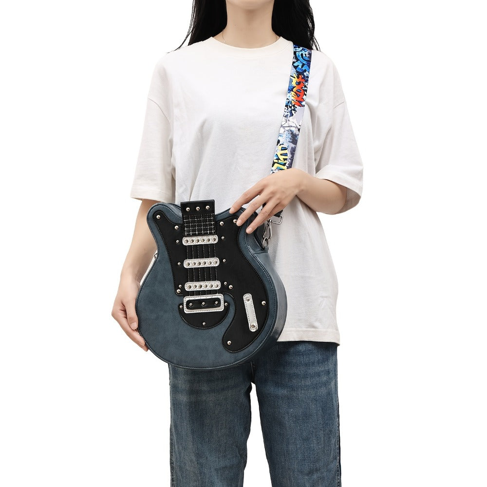 [Perfect Gift] 2025 New Creative Guitar Shaped Bag Y2k Punk Style Fashionable Crossbody Bag, Fashion American Rivets Decor Trendy Backpack for Women, Perfect Gift for Music Lovers