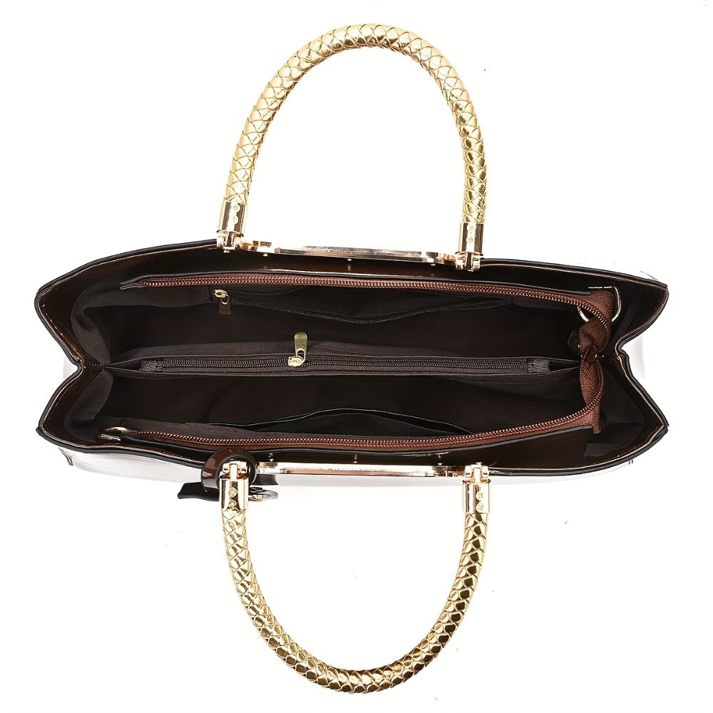 [Parties, Weddings, Formal] Elegant Black Dinner Handbag in Alligator with Golden Hardware And Removable Strap - Fashion Ladies Shoulder Crossbody Bag for Parties, Weddings And Formal Events, Wedding Clutches | Luxury Women's Bags | Glossy