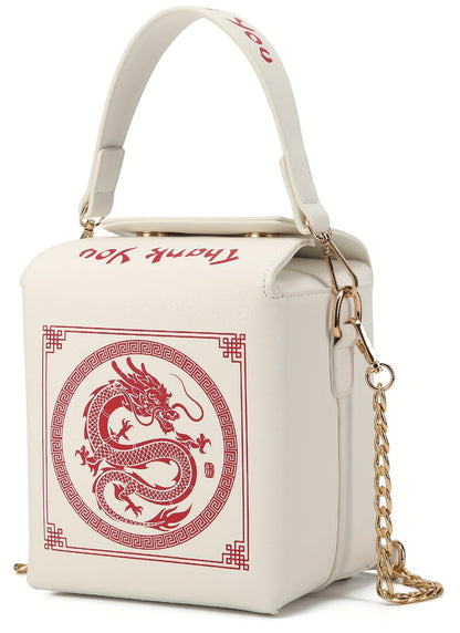 Messenger Loong Shoulder Purse, Chinese Takeout Crossbody Bag for Women, Novelty Dragon Pattern Fun Handbag