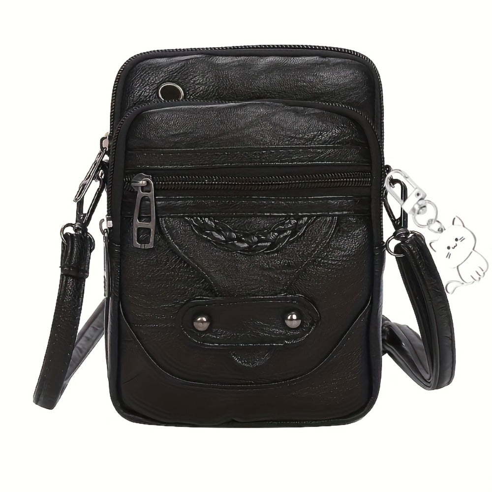 Vintage Multi-Pocket Zippered Crossbody Bag for Women, Upgraded Soft Fabric, Stylish Urban Women Crossbody Bag with Studded Lace Detail, Multi-Compartment Phone Wallet for Daily Use, with Adjustable Strap, Black/Brown 1pc