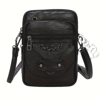 Vintage Multi-Pocket Zippered Crossbody Bag for Women, Upgraded Soft Fabric, Stylish Urban Women Crossbody Bag with Studded Lace Detail, Multi-Compartment Phone Wallet for Daily Use, with Adjustable Strap, Black/Brown 1pc