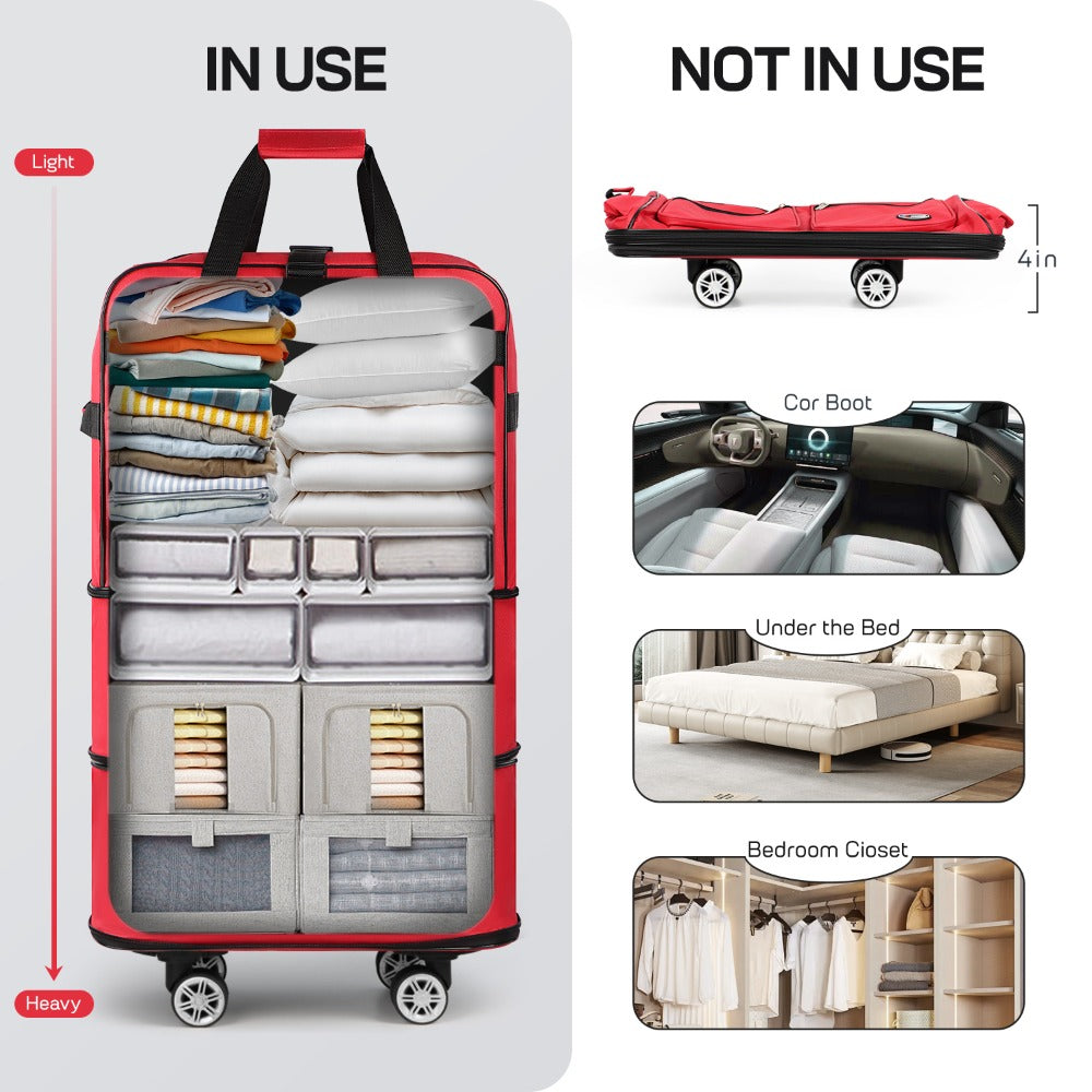 30" 36" Soft Expandable Foldable Luggage Bag with Removable Spinner Wheels,3-Layer Collapsible Suitcase Bag, Water-Resistant Large Capacity Rolling Duffle Bag for Home Storage Moving Travel
