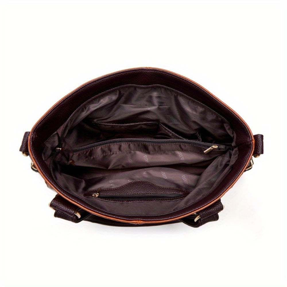 PU Elegant and Retro Women's Tote Bag, Large Capacity Women's Shoulder Bag, Smooth Fabric Crossbody Bag, High-quality Handbag, Suitable As A Gift